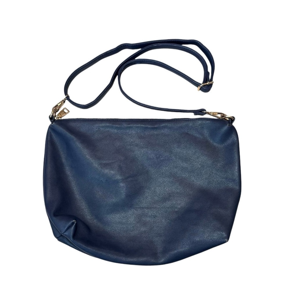 Black Rivet Navy Faux Leather Shoulder Bag Crossbody Adjustable Straps Purse